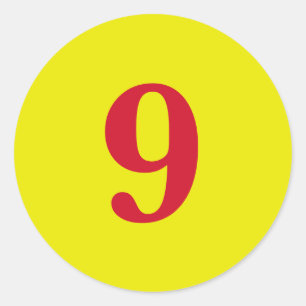 Sticker Rond Numéro Neuf planification simple 9 jaune rouge