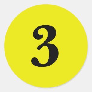 Sticker Rond Numéro Trois planification simple 2 jaune noir
