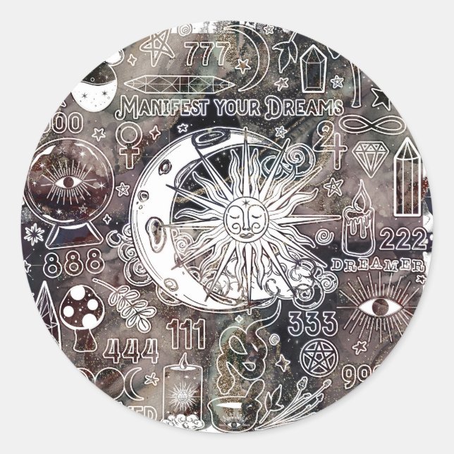 Sticker Rond Numérologie chanceuse Manifestation Magie Galaxie  (Devant)