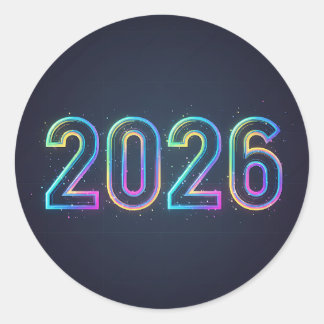Sticker Rond Numéros futuristes brillants 2026 avec lumière néo