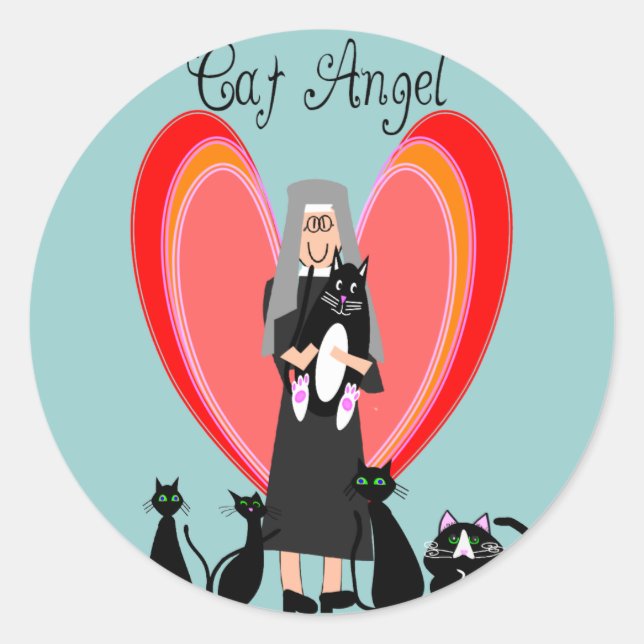 Sticker Rond Nun Cat Angel Art Cadeaux (Devant)