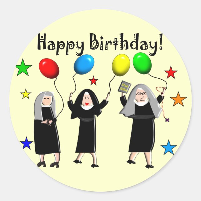 Sticker Rond Nun Joyeux Anniversaire Cartes et Cadeaux (Devant)