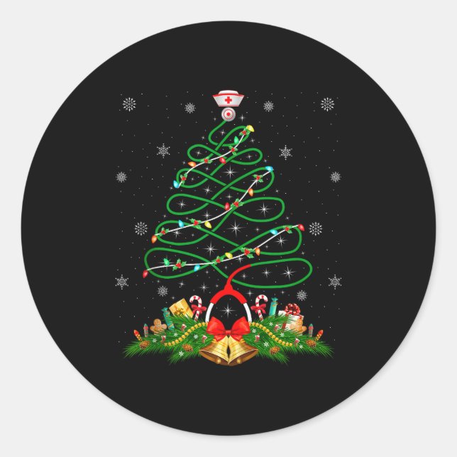 Sticker Rond Nurse Christmas Scrub Tops Nursing Stethoscope Xma (Devant)