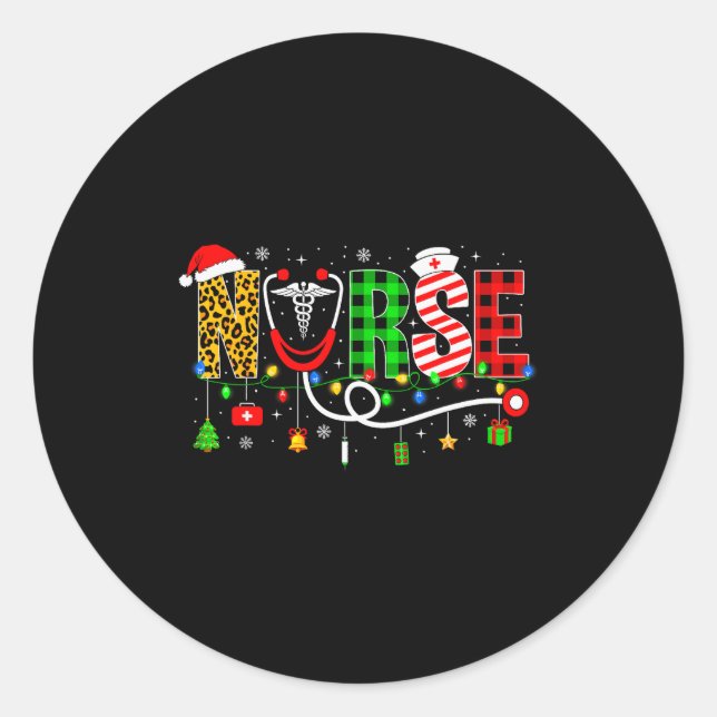 Sticker Rond Nurse Christmas Stethoscope Nurses Xmas Pajamas Gi (Devant)