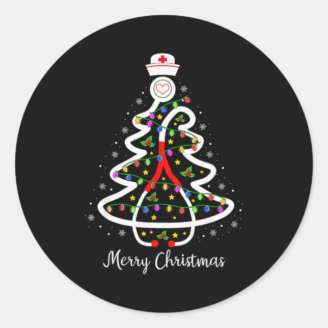 Sticker Rond Nurse Christmas Tree Shirt Stethoscope Nursing Nic (Devant)
