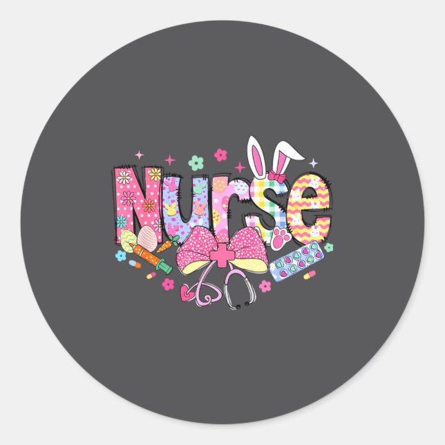 Sticker Rond Nurse Easter Day Cute Coquette Stethoscope Nursing (Devant)