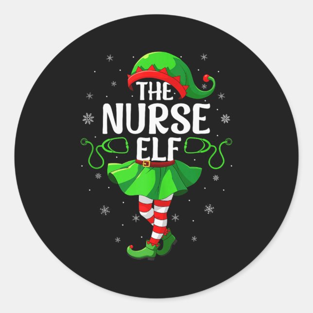 Sticker Rond Nurse Elf Christmas Girls Women Elf Squad Xmas Fam (Devant)