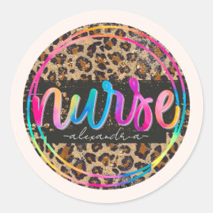 Sticker Rond "Nurse - Love, Inspire, Heal" en couleur arc-en-ci