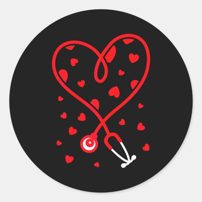 Sticker Rond Nurse Stethoscope Heart Valentine's Day Nursing  (Devant)