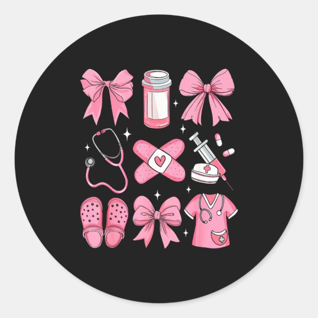 Sticker Rond Nurse Valentines Day Coquette Bow Valentine Nurse  (Devant)