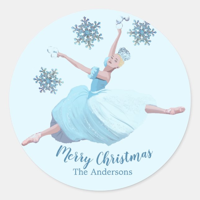 Sticker Rond Nutcracker Noël Ballerina Snowflakes (Devant)
