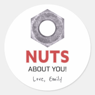 Sticker Rond 'Nuts sur toi' Saint Valentin avec design de boulo