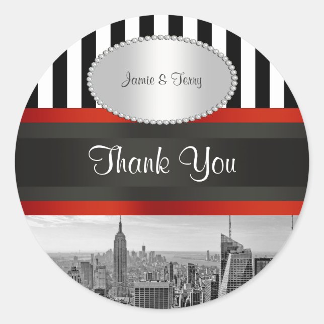Sticker Rond NYC Skyline BW ESB Black White Stripe P Favoriser  (Devant)