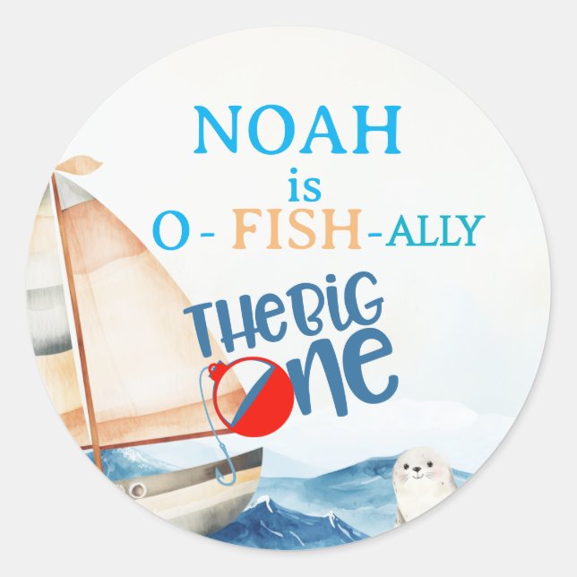 Sticker Rond O-Fish-Ally Big Un Anniversaire Invitation (Devant)