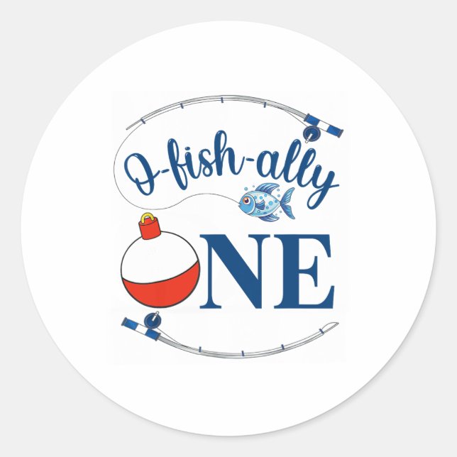 Sticker Rond O-fish-ally One Fishing Boy First Birthday Ofishal (Devant)