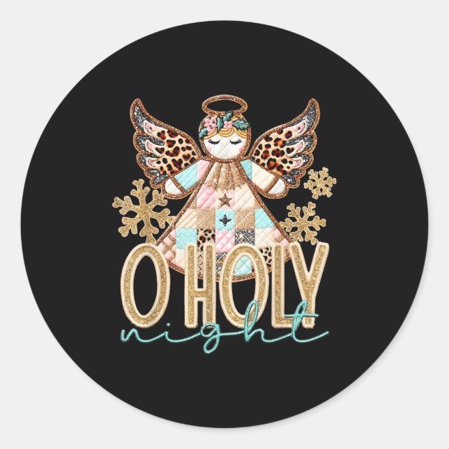 Sticker Rond O Holy Night Patchwork Angel Christian Jesus Chris (Devant)