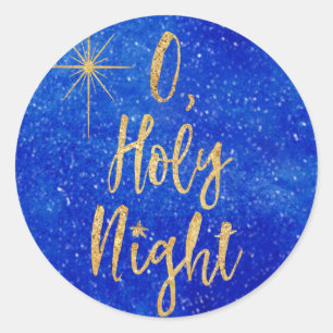 Sticker Rond Ô Nuit de Noël Bleu et Or
