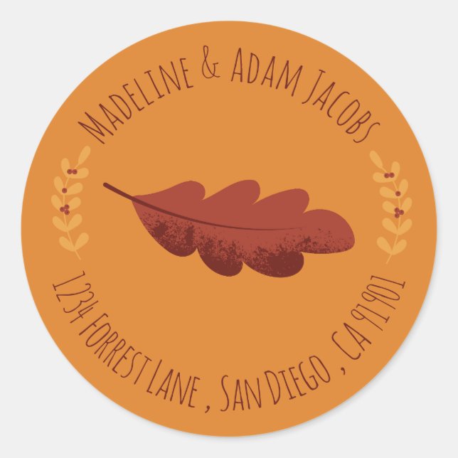 Sticker Rond Oak Arbre Feuilles Enveloppe Automne Phoques (Devant)