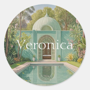 Sticker Rond Oasis de rêve : Piscine de couleur pastel