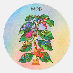 Sticker Rond Oaxacan Frog Arbre de vie Monogramme personnalisé