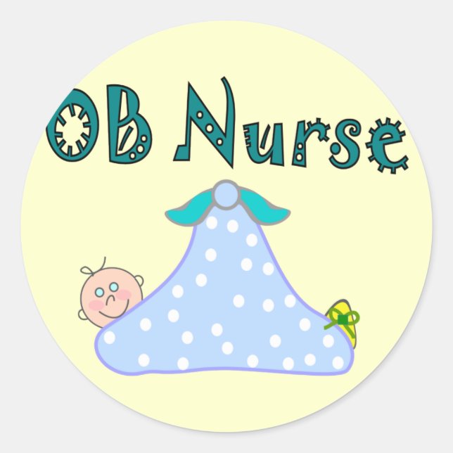 Sticker Rond OB Cadeaux de soins infirmiers, Bébé dans la couve (Devant)