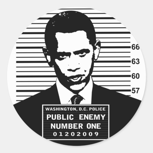 Sticker Rond Obama - L'ennemi public numéro un (Devant)