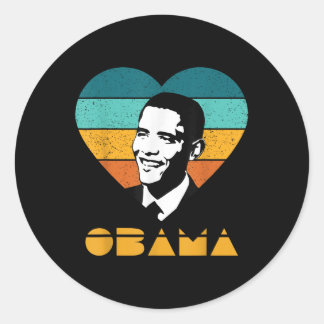 Sticker Rond Obama Portrait Retro Coeur Vintage