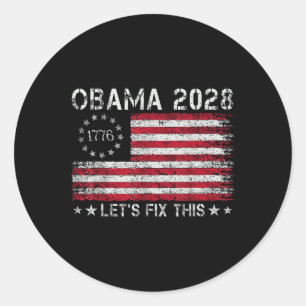 Sticker Rond Obama Retro Vintage Us Drapeau Patriotique 2028 Po