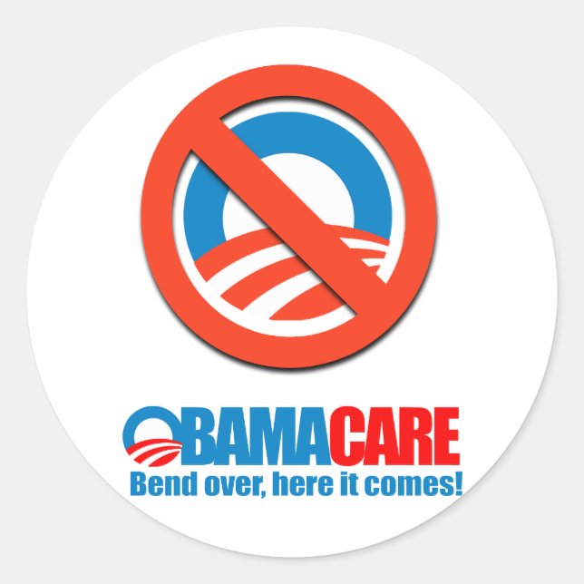 Sticker Rond Obamacare - Se pencher ici, il vient (Devant)