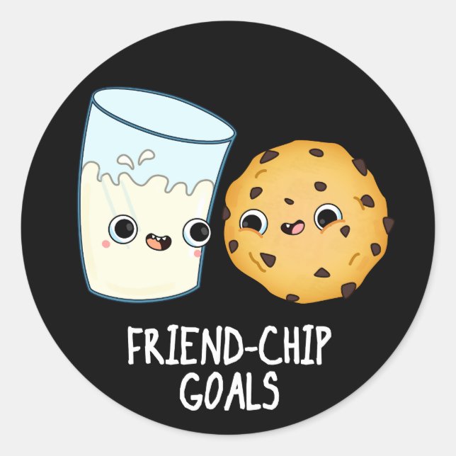Sticker Rond Objectifs Ami-Chip Funny Lait Cookies Pun Dark BG (Devant)