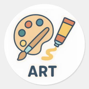 Sticker Rond Objet de l'art - Palette de peinture et pinceau
