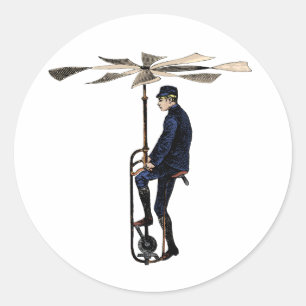 Sticker Rond Objet victorien vintage de vol d'hélicoptère