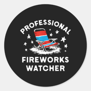 Sticker Rond Observateur de feux d'artifice professionnel drôle