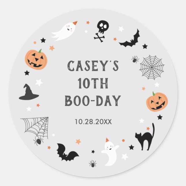 Sticker Rond Obtenons éffrayant anniversaire Halloween Grey (Devant)