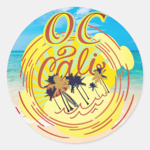 Sticker Rond OC Cali Orange County California Beach Sun Surf