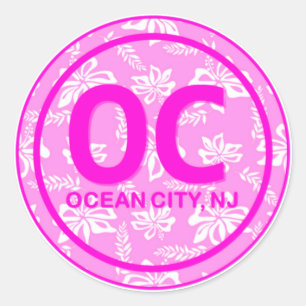 Sticker Rond OC Ocean City NJ New Jersey Pink Beach Flower