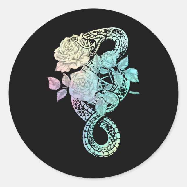 Sticker Rond Occulte Serpent Rose Wicca Pastel Goth Witchcraft (Devant)