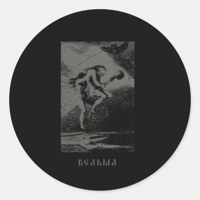 Sticker Rond Occulte sorcière russe Baba Jaga goth d'horreur sl (Devant)