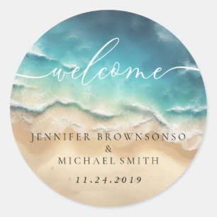 Sticker Rond Ocean Beach Cute Signature Boho Bienvenue Mariage