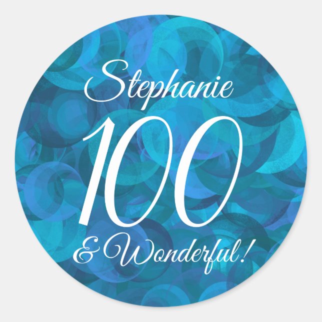 Sticker Rond Ocean Blue 100 et merveilleux anniversaire Favor (Devant)