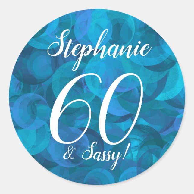 Sticker Rond Ocean Blue 60 et Sassy Birthday Favor (Devant)