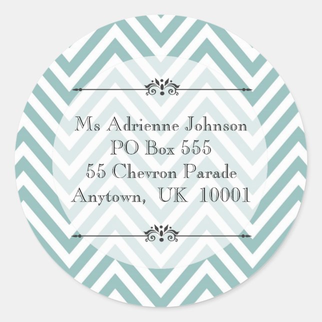 Sticker Rond Ocean Blue Chevron Modern Name Adresse de retour (Devant)
