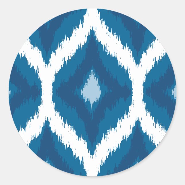 Sticker Rond Ocean Blue Ikat Moderne Ethnique Impression géomét (Devant)