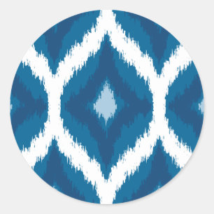 Sticker Rond Ocean Blue Ikat Moderne Ethnique Impression géomét