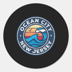 Sticker Rond Ocean City New Jersey Nj Vagues Nautiques