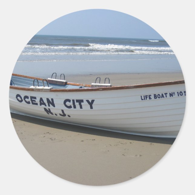 Sticker Rond Ocean City, NJ * Amusement d'été * Bateau de mer (Devant)