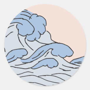 Sticker Rond Océan Rose/Bleu Vagues D'Océan Esthétique Avec Pla