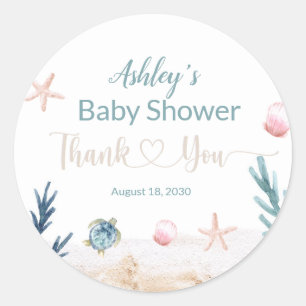 Sticker Rond Ocean Sea Turtle Girl Merci Baby shower Favoriser