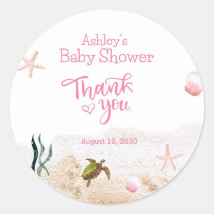 Sticker Rond Ocean Sea Turtle Girl Merci Baby shower Favoriser