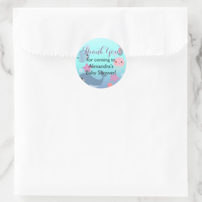 Sticker Rond Océan sous la mer Baby shower Merci Favor (Sac)